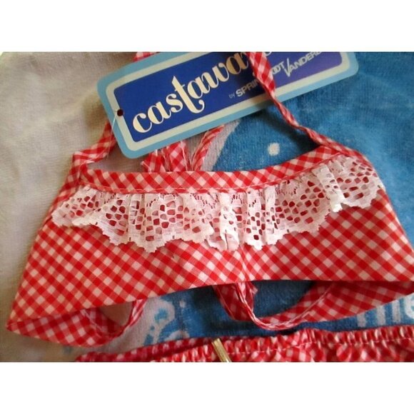 Vintage 1980's GIRLS 3 Bikini 2-Piece swim suit RED CHECKER CASTAWAYS NOS - Picture 3 of 4